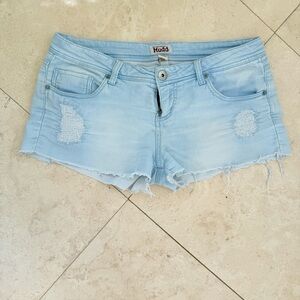 Mudd Light Wash Distressed Denim Shorts Frayed Hem Size 11
